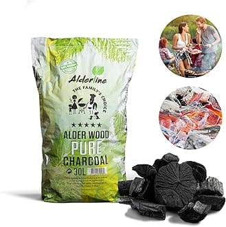 Alderline Lumpwood Charcoal BBQ - Smokeless & Flavor-Enhancing, Quick-Light, Sustainable, Grills & Cooking Styles - 5-20cm Pieces 30L Bag (Pack of 4) - Restaurant Grade Charcoal