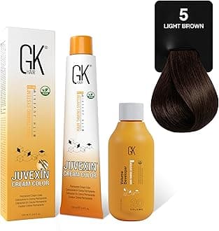 Global Keratin Natural 5 Light Brown Hair Color Cream Tube (3.4 Fl Oz/100ml) + 20 Volume Developer (5 Fl Oz/150ml) - Professional Permanent Long Lasting Toner Dye
