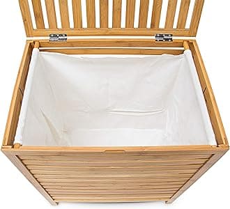 Relaxdays Wooden Laundry Hamper Linen Basket 100L (60 x 35.5 x 50.5 CM) Natural Bamboo With Lid Laundry Box Laundry Basket