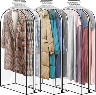 3 Pack 60" All Clear Garment Bags for Hanging Clothes Storage, 10" Gusseted Large Capacity Garment Rack Cover, Large Hanging Clothing Bag for Dress Gowns, Coats, Suit, Down Jacket