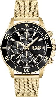 BOSS Men's 45mm Chronograph Quartz Watch Admiral Collection with Stainless Steel, Silicone or Ocean Plastic Textile Strap, Date Fuction and 3 Sub-Dials