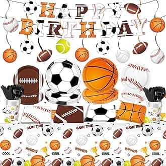 QIYANPAX Sports Birthday Party Decorations, Sports Theme Party Plates and Napkins Baseball Football Soccer Basketball Disposable Tableware Serves 20 Guests for Birthday Party