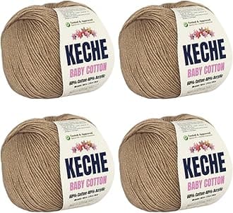 KECHE Cotton Yarn, 60% Cotton 40% Acrylic, Soft, Breathable, Durable, 1.76 Oz (50g) / 180 Yrds (165m) x 4 - Cappuccino