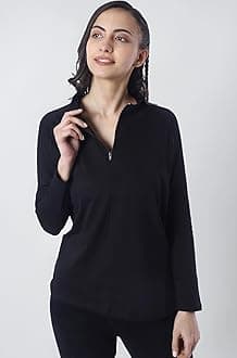 Women's Cotton Regular Fit Tshirt Full Sleeve Zipper Tshirt T-Shirt Full Sleeves