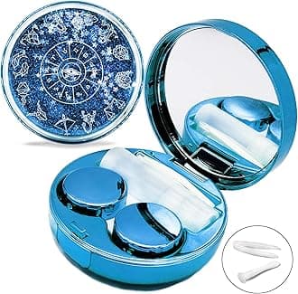 Contact Lens Case, Bling Stars Colored Portable Cute Eye Contact Lense Remover Tool with Mirror for Teen Girls Women Travel Carry(Blue)