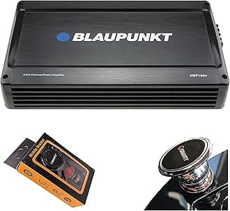 BLAUPUNKTAMP1604 1600 Watts – 4 Channel 2 Ohm Stable Full Range Amplifier Boost Bass, 4/3/2 Channels, Slim Compact Amp with Gravity Magnet Phone Holder Bundle