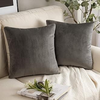 Phantoscope Pack of 2 Velvet Decorative Throw Pillow Covers Soft Solid Square Cushion Case for Couch Dark Grey 26 x 26 inches 65 x 65 cm