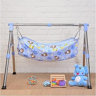 A to Z Hub Baby Cradle N Swing Jhula with Indian Style Cotton Cloth Having Mosquito Net for New Born Baby,Blue