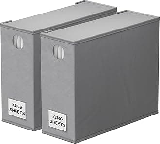 SpaceAid 2 Pack Bed Sheet Organizers and Storage, Foldable Sheet Organizer for Linen Closet, Sheets Set Folder Keeper with Window XL (Queen & King Size) Organizing Bedding Container (Gray, 2 Pack)
