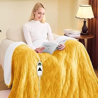 greenoak Heated Blanket Electric Twin 62"X84", Heating Blankets with 10 Levels 8 Hours Auto-Off Overheat Protection,Soft Flannel Sherpa Fluffy House Warming GIF, ETL Certified Ginger Yellow