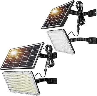 JACKYLED Solar Lights Outdoor 299 LED 1000 Lumens Bright Solar Wall Spotlight with 4000mAh Battery IP65 Waterproof Dusk to Dawn Auto Lighting for Front Door Balcony Shop Barn Garage (Black, 2-Pack)
