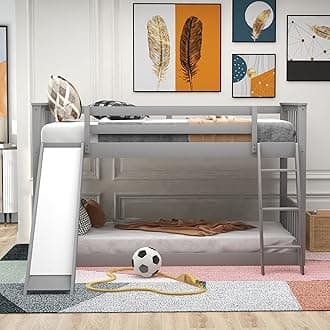 SOFTSEA Twin Over Twin Bunk Bed with Slide Floor Low Bunk Beds for Kids