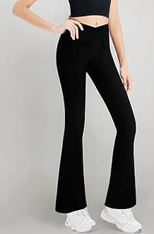 Girls' Leggings Cross Flare Pants Black High Waist Soft Stretchy Full Length Yoga Bootcut Pants for Kids Teens Dance, Black, 11-12 Years