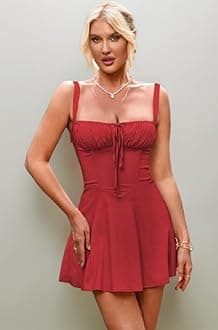 Aahwan Women's Fit & Flare Above The Knee Black Solid Backless Crisscross Lace Up Ruched Boning Corset Bodycon Dress