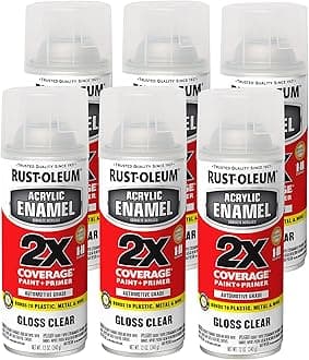 Rust-Oleum 271913-6PK Acrylic Enamel 2X Spray Paint, 12 oz, Gloss Clear, 6 Pack