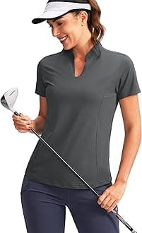 Women's Golf Polo Shirt V-Neck Short Sleeve Collarless Quick Dry Tennis Running T Shirt Golf Tops for Women