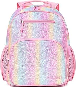 Girls Backpack 5-8: Glitter Kids Backpacks for Girls - Girl Bookbag for Elementary School - Rainbow Pink