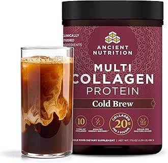 Ancient Nutrition Hydrolyzed Collagen Peptides Powder, Cold Brew Multi Collagen Protein for Women and Men, 40 Servings, Supports Skin and Nails, Gut Health, 17.5 oz
