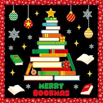 gisgfim Christmas Bulletin Board Decoration Set Christmas Book Tree Paper Cutouts Xmas Classroom Bulletin Board Decor for Xmas Winter Holiday School Door Reading Room Home Wall(Merry Bookmas)