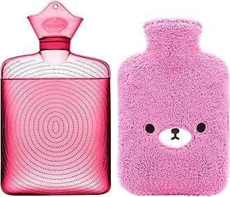 Hot Water Bottle with Cute Fleece Cover, Hot Water Bag for Hot and Cold Compress, Hand Feet Warmer, Neck and Shoulder Pain Relief, Purple Bear