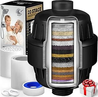 AquaHomeGroup 20 Stage Shower Filter with Vitamin C & E - High Output Shower Water Filter to Remove Chlorine and Fluoride - 2 Cartridges Included -Consistent Water Flow Showerhead Filter