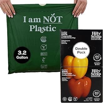100% Compostable Trash Bags 3.2 Gallon - 120 Pack - Small Drawstring Compost Bags, Eco Friendly Food Scraps Recycling Bag for Kitchen Waste Bin - BPI Certified, OK Compost Home