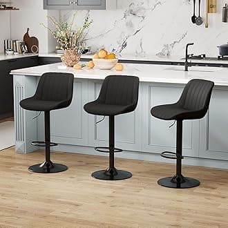Bar Stools Set of 3, Swivel Counter Height Barstools with Back, Adjustable PU Leather Bar Chairs, Modern Armless Kitchen Island Stool, Black