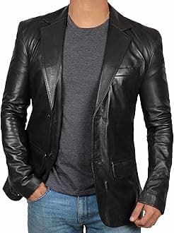 Leather Blazer for Men - Black & Brown Real Lambskin Casual Men's Leather Jacket Coats