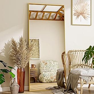 VooBang Mirror Full Length - 21" x 57" Floor Mirror with Stand, Aluminum Alloy Frame Full Body Mirror, Standing Hanging or Leaning Against Wall for Bedroom and Living Room, Gold