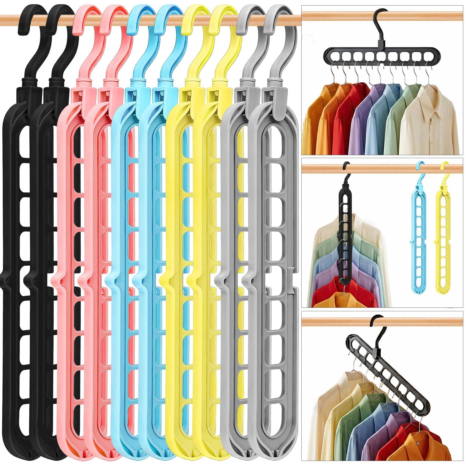 Closet Organizers and Storage,College Dorm Room Essentials,Pack of 10 Multifunctional Organizer Magic Space Saving Hangers with 9 Holes Storage Organization for Wardrobe Closet