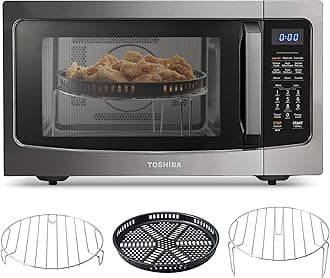 Toshiba Air Fryer Combo 4-in-1 Countertop Microwave Oven, Smart Sensor, Convection, Mute Function, Position Memory 13.6" Turntable, 1.5 Cu Ft, 1000W, Black, ML-EC42P(BS)