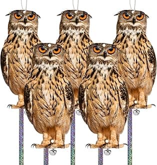 Owl to Keep Pigeon Away, 5 Pack Fake Owl, Reflective Hanging Owls Decoration,...