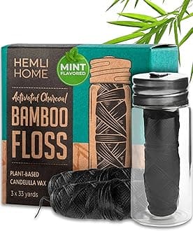 Natural Charcoal Bamboo Dental Floss, 3-Pack, Bamboo Floss, Organic Floss, Ch...