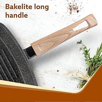 AGARO Imperial Granite Non Stick Grill pan with Glass Lid, 1.6L/ 24cm,Roast Pan, Cast Aluminium Body, Gas & Induction Compatible, Dark Grey