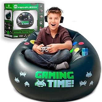 Inflatable Gaming Chair for Kids & Teens with Cup Holders and Side Pocket - This Air Gaming Bean Bag Chairs for kids is The Perfect Furniture for Gamer Room Decor - Perfect Gaming Stuff for boys 4-12