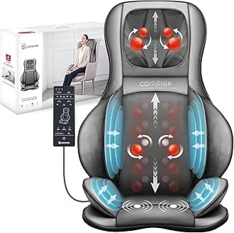 COMFIER Massager Chair with Heat, Shiatsu Neck Back Massager Portable with Compress & Rolling,Massage Chair Pad for Full Back, Neck & Shoulders,Full Body Pain, Gray