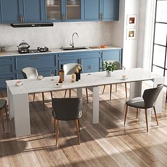 Ball & Cast Extendable Dining Table, 20"/118.5" Large Dining Room Table for 6-10 Person,Kitchen Table with Wood Legs, Space-Saving Folding Console Table, Dining Table,White Marble