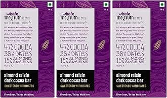 The Whole Truth Dark Chocolate - Almond Raisin | Pack Of 3 X 80 Gram | No Added Sugar | Sweetened Only With Dates | 47% Cocoa, 38% Dates, 15% Almond And Raisins | No Artificial Flavours | Bean To Bar
