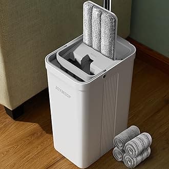 Mop and Bucket Set with Wringer, Flat Mops for Floor Cleaning, Wall Mop Cleaner with Long Handle, Hardwood Floor Mop with 4 Microfiber Pads