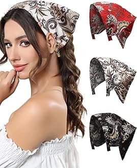 AWAYTR 3pcs Hair Bandana for Women Girls Hair Scarf Headband Bandana Double Layer Triangle Head Kerchief Boho Hair Band