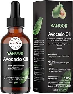 SANOOR California Gold Avocado Oil - 100% Pure & Cold-Pressed - Premium Grade for Hair & Skin with Nutrient-Rich Hair Butter - 2.02oz (60ml)