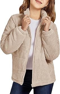 Floral Find Girls Long Sleeve Winter Jacket Coats Zip Up Stand Collar Corduroy Quilted Outerwear Jackets with Pocket