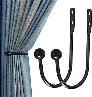 Curtain Holdback, 2 Pcs Wall Mounted Drapery Tiebacks with Screws, Heavy Duty Metal Decorative Window Drapery Holder Curtain Hook, Black