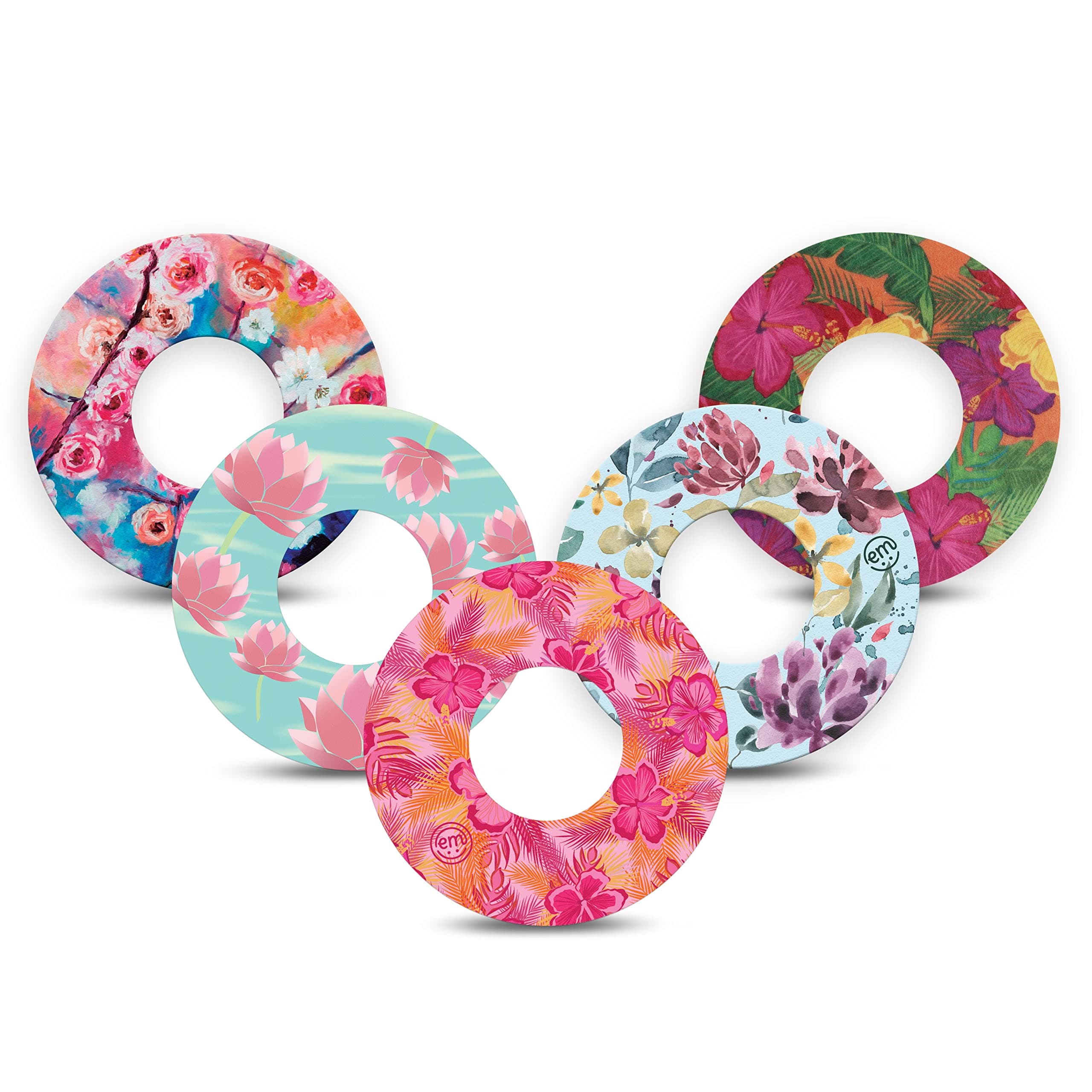 Adhesive Patch for Libre 2 and Lingo (5-Pack) - Made in The USA, Waterproof, Split Backing, CGM Tape (Colorful Floral Variety Pack)