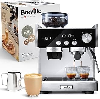 BrevilleBarista Signature Espresso Machine | Bean to Cup Coffee Maker with Integrated Bean Grinder & Steam Wand | 2.8 L Water Tank | 15 Bar Italian Pump | Stainless Steel [VCF160]