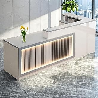 L Shaped Reception Desk, Solid Wood Front Desk with Counter & Lockable Drawers, Retail Checkout Customer Service Counter for Home Office Lobby Store,(I,70.9in-Left)