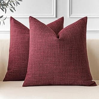 JOTOM Set of 2 Cushion Covers 45x45 cm Linen Wine Red Decorative Throw Pillow Covers 18x18 Inch Square Cushion Case Home Decor Pillowcases for Couch Sofa Living Room Bed (Wine Red)