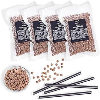 Premium Boba Pearls Tapioca Pearls for Bubble Tea Boba Balls for Drinks by Locca - (4 Bags - 56oz with 40 Straws)