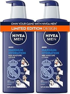 MEN Real Madrid Limited Edition Design Maximum Hydration 48-Hour Moisture Body Lotion for Dry Skin, Aloe Vera Lotion for Men, 3-in-1 Body, Face and Hands, 16.9 Fl Oz Bottle, Pack of 2