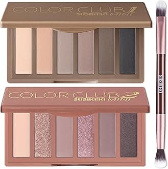 2PCS Neutral Nude Matte Shimmer Eyeshadow Palette - 6 Colors Mini Travel Size, Highly Pigmented Brown & Pink Eye shadow, Long Lasting Vegan Makeup Palette with Brush Set for Daily Use